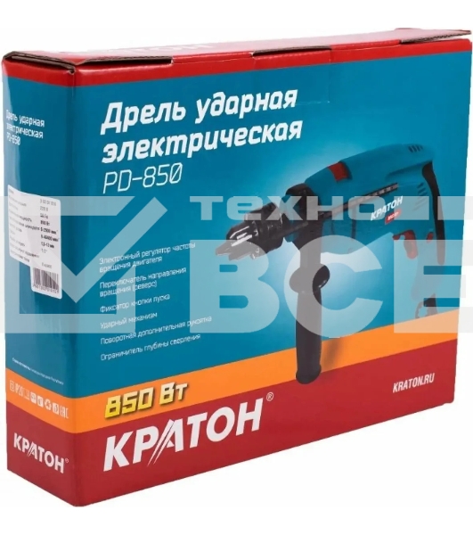 Дрель ударная Кратон PD-850 850Вт ключевой реверс (3 02 01 010)