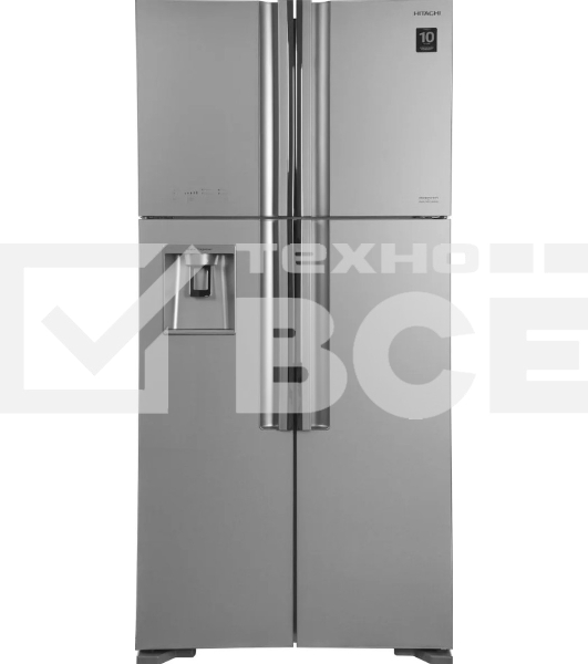 Холодильник Hitachi R-W660PUC7X GS серебристый стекло двухкамерный 396/144л морозилка сверху, No Frost, Side by Side