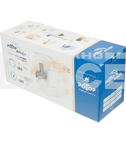 Мясорубка электрическая Ротор ЭМШ 35/250-3 белый, 1500 Вт, 0.6 кг/мин, реверс, защита от перегрузки, насадки - 4