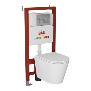 Комплект BAU 6 в 1: инсталляция BAU PRO, унитаз подвесной торнадо Bau Nimb Hurricane-2, сиденье дюропласт микролифт, кнопка смыва BAU Soul, хром