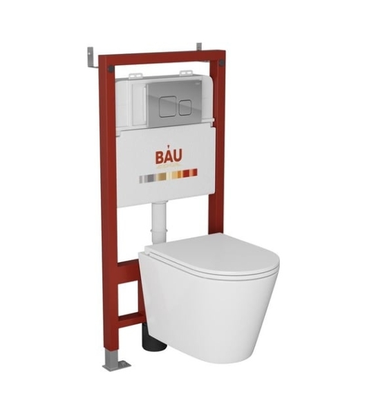 Комплект BAU 6 в 1: инсталляция BAU PRO, унитаз подвесной торнадо Bau Nimb Hurricane-2, сиденье дюропласт микролифт, кнопка смыва BAU Soul, хром