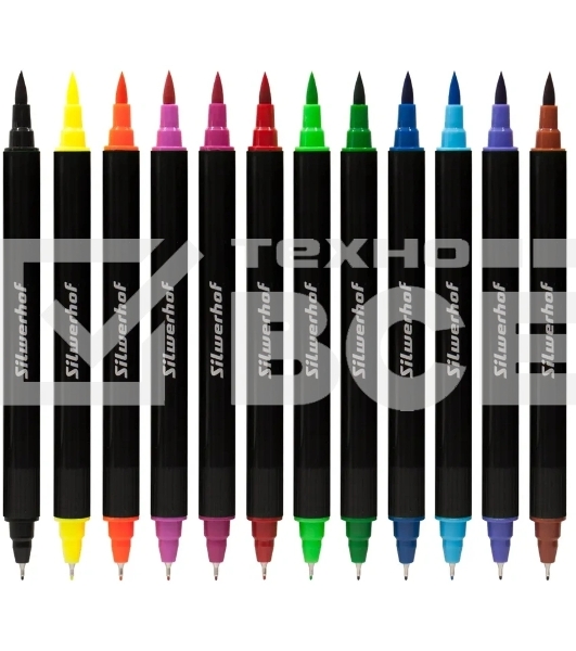 Фломастеры для скетчинга Silwerhof Create 11.5мм 169мм двойной пишущий наконечник, вентилируемый колпачок, 12 цветов, пакет с европодвесом