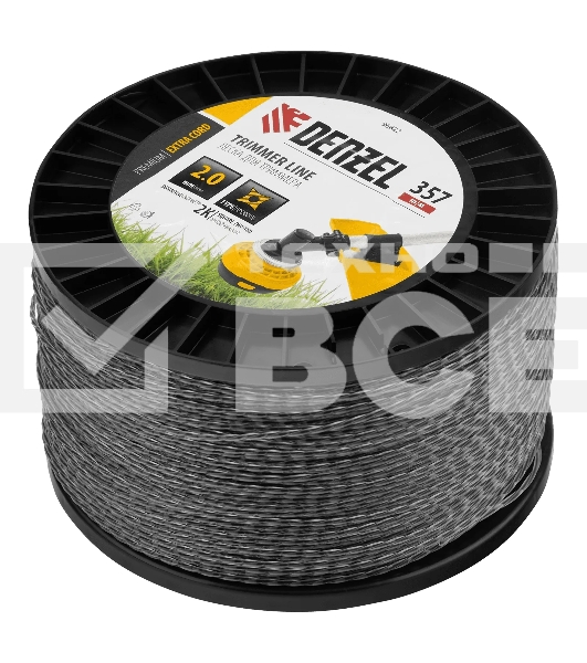 Леска для триммера Denzel двухкомпонентная витой квадрат, 2,0мм х 357м, на DIN катушке EXTRA CORD
