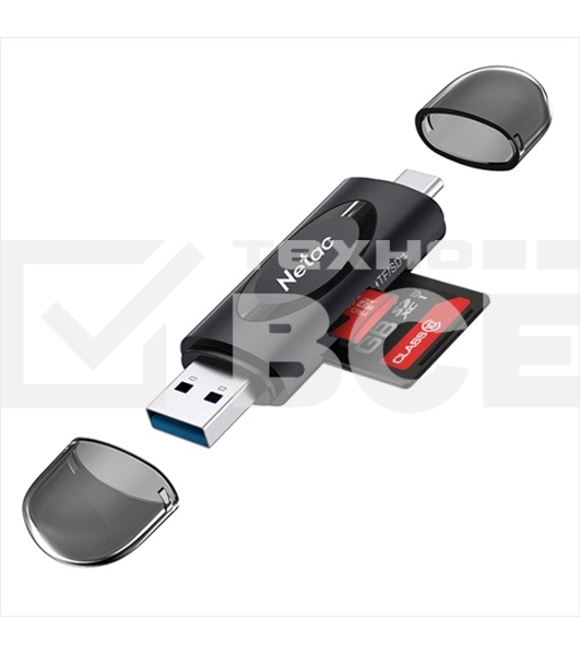 Кард-ридер Netac WK14/черный/Micro SD/Micro SDHC/Micro SDXC/SD/SDHC/SDXC/USB Type-A/USB Type-C/пластик