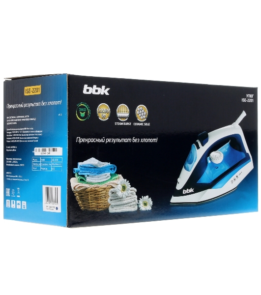 Утюг BBK ISE-2201 темно-синий, 2200 Вт, 30 г/мин, 100 г/мин, 270 мл