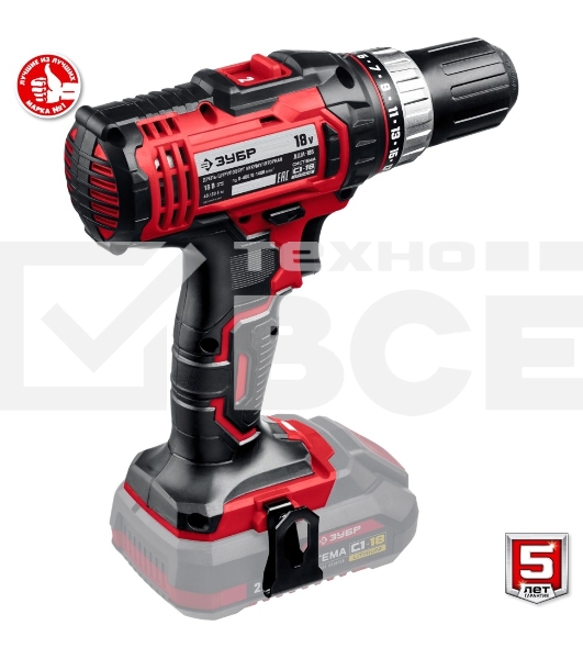 Дрель-шуруповерт аккумуляторная Зубр ДШЛ-185, Аккумуляторная, 14,4В, Без АКБ и ЗУ