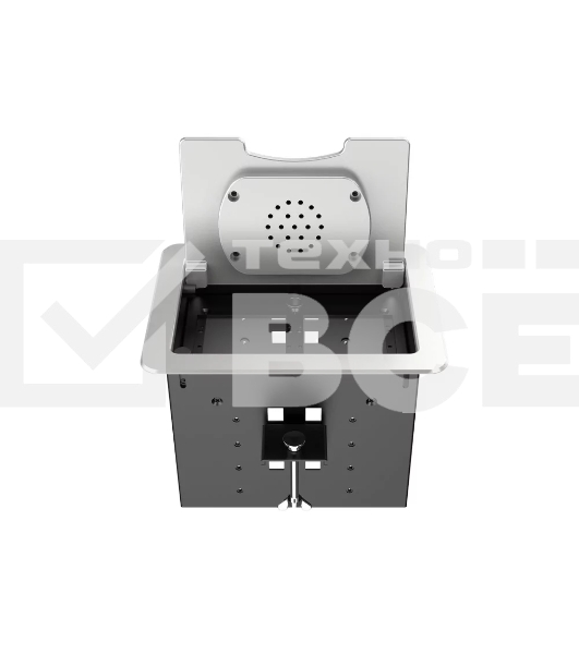 Прямоугольный металлический корпус Wize Pro [WRTS-06BOXQI-S] для модульной системы врезного лючка в стол с откидывающейся крышкой,до 6 модулей-вставок, беспроводная зарядка 10Вт для моб. устройств на крышке, преустановленная рамка,серебр