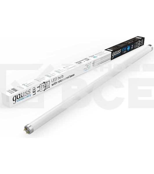 Лампа светодиодная Gauss Elementary T8 10Вт 6500К G13 800лм 600мм стекло поворотная