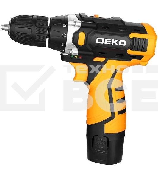 Дрель-шуруповерт аккумуляторная Deko DKCD12V, 12В, 2АКБ, Кейс