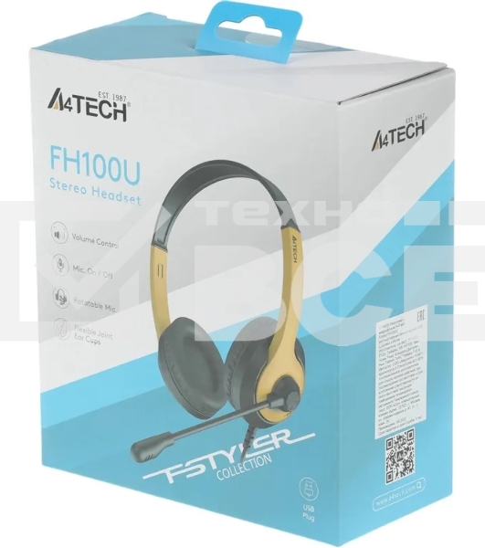 Гарнитура A4Tech Fstyler FH100U желтый/черный, проводная
