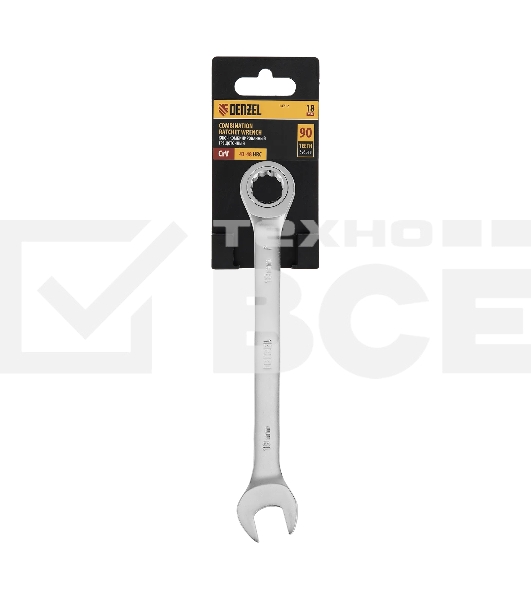 Ключ комбинированный трещоточный Denzel 14712 18 мм, CrV, матовый хром