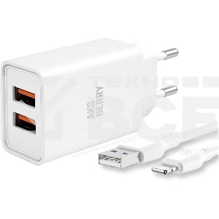 Зарядное устройство Aksberry T38 2 USB 2.4A + Lightning, белый