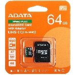 Флеш карта microSD A-DATA 64Gb microSDXC Class 10 UHS-I U3 V30 A2 160/140 MB/s (SD адаптер), фото 1