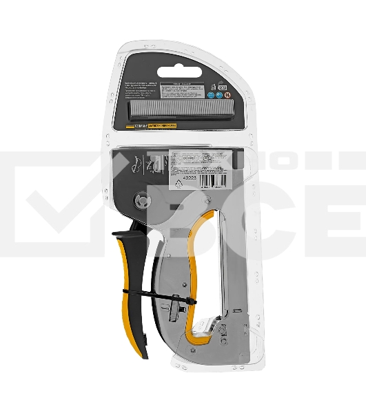 Степлер Denzel металл., скобы в комплекте, плавная регулировка удара, 2К рукоятка, тип 53, 4-14 мм