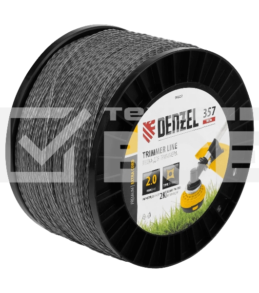 Леска для триммера Denzel двухкомпонентная витой квадрат, 2,0мм х 357м, на DIN катушке EXTRA CORD
