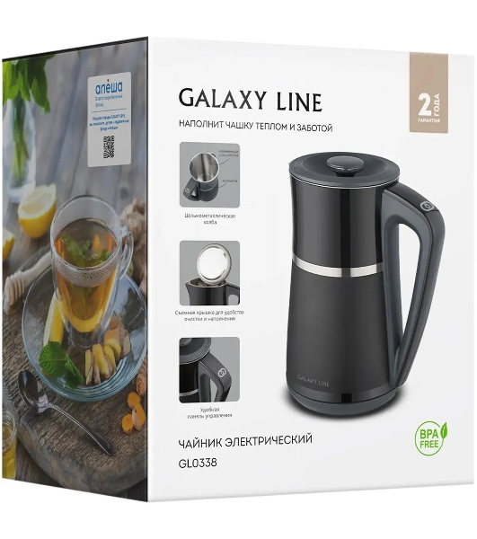 Чайник электрический Galaxy Line GL 0338 черный, пластик, 2200 Вт, 1.7 л