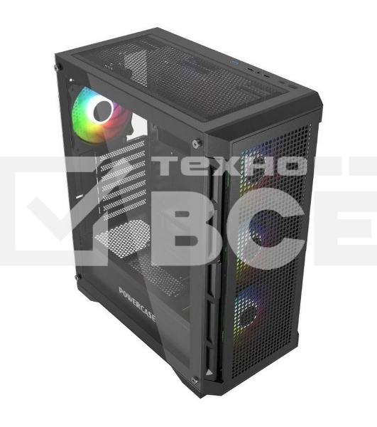 Компьютерный корпус Powercase Ultimate Black, Tempered Glass, 4x 120mm ARGB fans, ARGB HUB, чёрный, ATX  (CUB-A4)