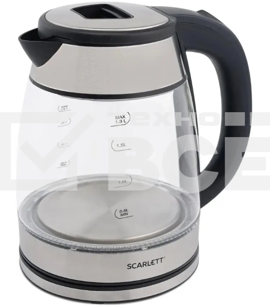 Чайник Scarlett SC-EK27G40, 1800Вт, 1.8л, серебристый/черный