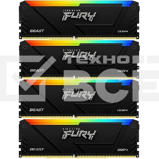 Оперативная память Kingston Fury Beast, DDR4, 32GB (4x8GB), 3200MHz, CL16, с радиатором, RGB, черный