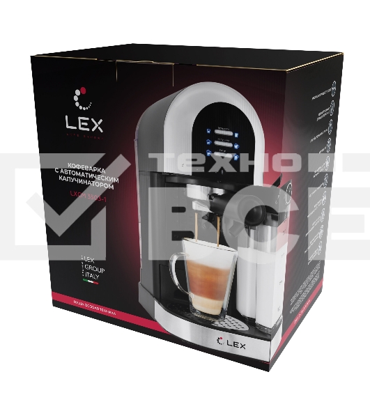 Кофеварка рожковая LEX LXCM 3503-1 черный, молотый 0.7 л, 1500 Вт, 15 Бар