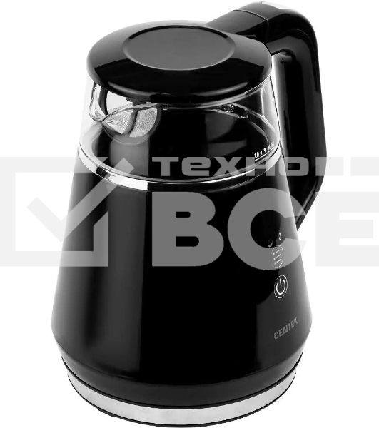 Чайник Centek CT-0019, 1100Вт стекло, черный и серебристый