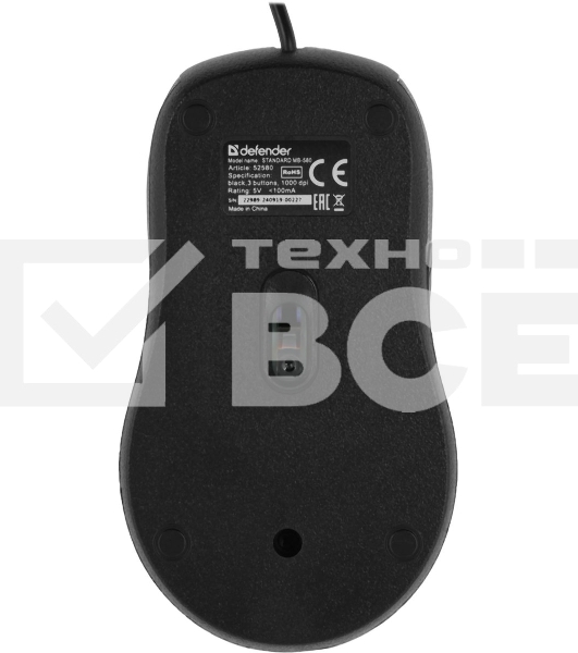Мышь проводная Defender Standard MB-580 черный, 1000 dpi, USB, кнопки - 3