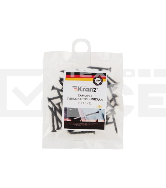 Саморез гипсокартон-металл Kranz 3.5х32, пакет (50 шт./уп.)