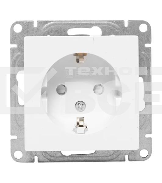 Механизм розетки EKF UP1-SOW-111 16А, с заземлением, со шторками, белый Эпика