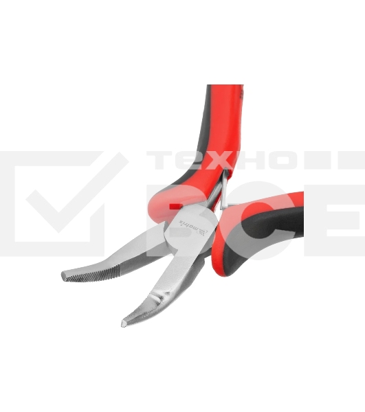 Длинногубцы Matrix Mini, 130 мм, никелированные, изогнутые, авторазжим, двухкомпонентные рукоятки