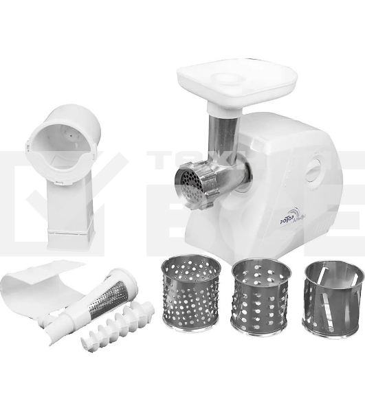 Мясорубка электрическая Ротор ЭМШ 35/250-3 белый, 1500 Вт, 0.6 кг/мин, реверс, защита от перегрузки, насадки - 4