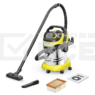 Строительный пылесос Karcher WD 5 S V-25/5/22 желтый, 1100 Вт, уборка сухая/сбор воды, пылесборник мешок/контейнер, 25 л