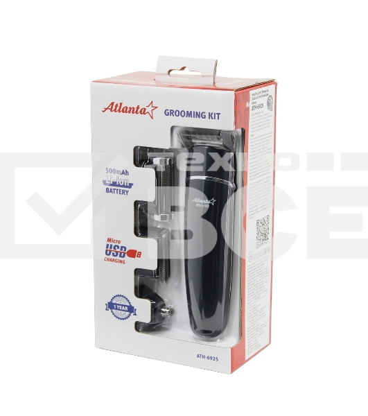 Машинка для стрижки волос ATH-6925 син, сеть, 10Вт, нож из титана, 4 насадки, возможность регулировки