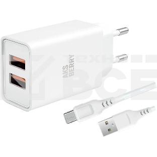 Зарядное устройство Aksberry СЗУ T38 2 USB 2.4A + MicroUSB белый