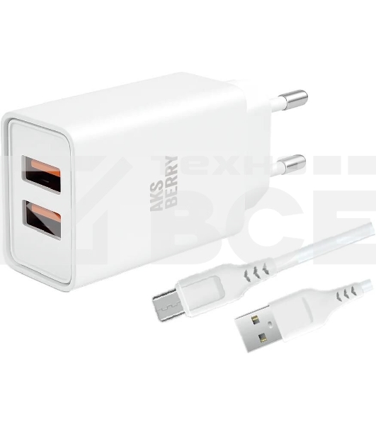 Зарядное устройство Aksberry СЗУ T38 2 USB 2.4A + MicroUSB белый