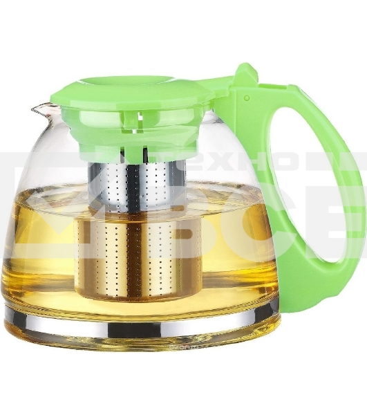 Чайник стеклянный TIMA 'ГОДЖИ' салатовый 1300мл с ситом, пластик. ручка + крышка A083GR-13