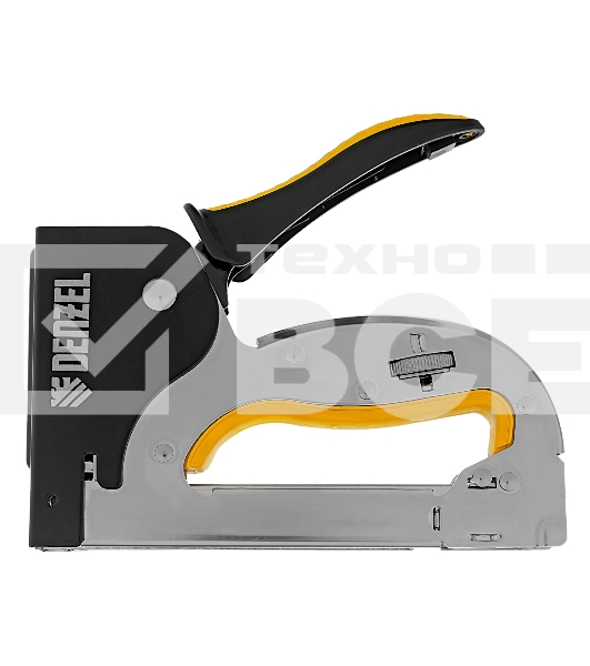 Степлер Denzel металл., скобы в комплекте, плавная регулировка удара, 2К рукоятка, тип 53, 4-14 мм