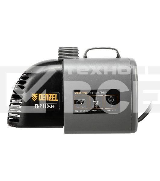 Насос фонтанный Denzel FNP110-34, 112 Вт, подъем 3,4 м, 3400 л/ч, колокольчик/каскад/гейзер