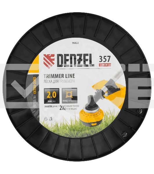 Леска для триммера Denzel двухкомпонентная витой квадрат, 2,0мм х 357м, на DIN катушке EXTRA CORD
