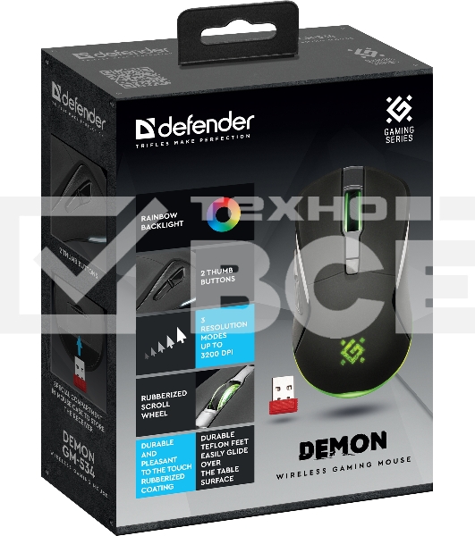 Мышь беспроводная Defender Demon GM-534 черный, 3200 dpi, радиоканал, USB, кнопки - 6