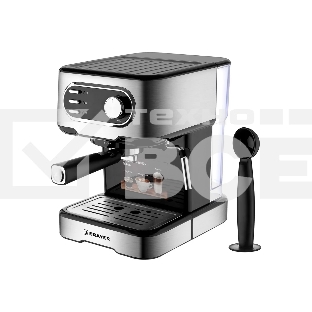 Кофеварка рожковая BRAYER BR1104 серебристый/черный, исп. кофе - молотый, 1,5 л, 1100 Вт, 15 бар