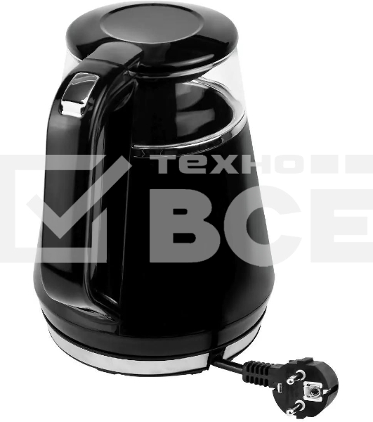 Чайник Centek CT-0019, 1100Вт стекло, черный и серебристый