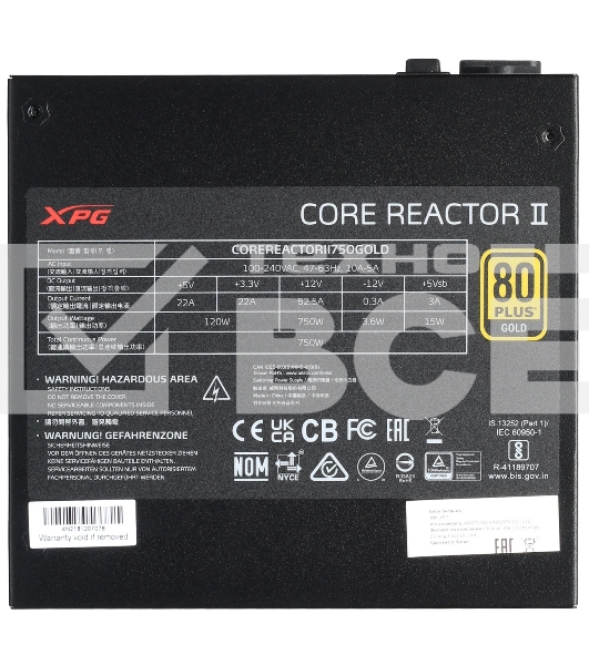 Блок питания ADATA XPG Core Reactor II COREREACTORII750GOLD RTL (COREREACTORII750G-BKCEU), 750Вт, 80 PLUS Gold, 120мм, модульный, черный