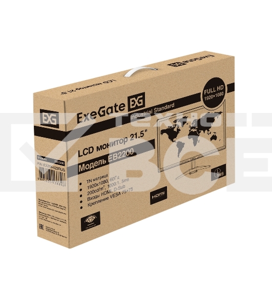 Монитор 21.5' ExeGate EB2200 TN 1920x1080, 60 Гц, 5 мс, 16:9, 200 кд/м², 1xHDMI, 1xD-Sub, черный