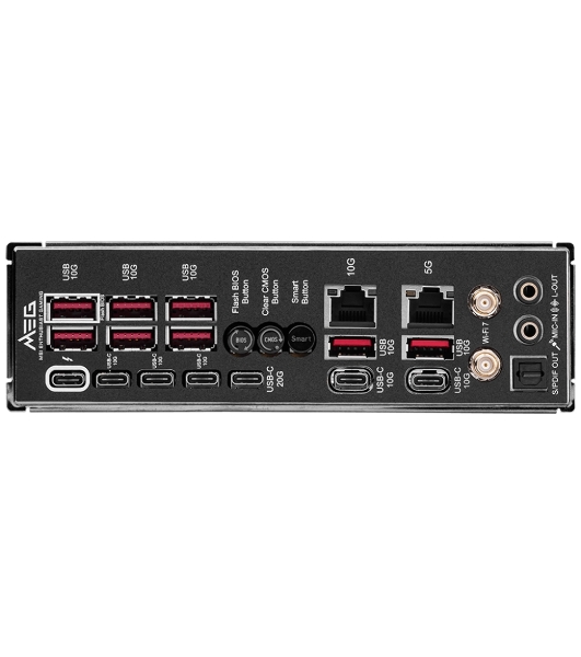 Материнская плата MSI MEG Z890 GODLIKE, LGA1851, Intel Z890, 4xDDR5, 4xSATA, 8xM.2, 2xPCIe 5.0 x16, 1xPCIe 4.0 x4, 2xThunderbolt 4 (40Gbps), 1x10G LAN, 1x5Gb LAN, Wi-Fi 7, Bluetooth 5.4, 5xUSB-C 10Gbps, 1xUSB-C 20Gbps, 8xUSB-A 10Gbps, 4xUSB-A 5Gbps, 4xUSB-A 2.0, 1xS/PDIF, 2x3.5 мм, 7.1, E-ATX