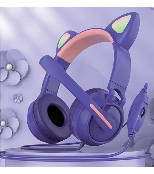 Гарнитура QUMO Game Cat фиолетовый, проводная, USB, подсветка