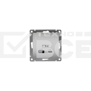 Розетка 2-м USB Universal СП Афина тип А+С 5В 1х2.4А 2х4А механизм серебро А0059-S