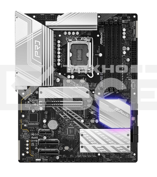 Материнская плата ASROCK Z890 PRO RS, LGA1851, Intel Z890, 4xDDR5, 4xSATA, 4xM.2, 1xPCIe 5.0 x16, 2xThunderbolt 4, 1xUSB-A 3.2 Gen 2, 6xUSB-A 3.2 Gen 1, 4xUSB 2.0, 1xHDMI, 1xDP, 1x2.5Gb LAN, 3x3.5 мм, 7.1, ATX