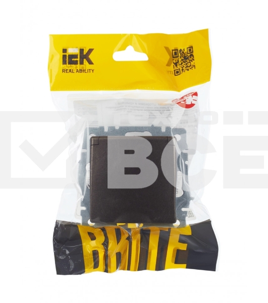 Розетка 1-местная IEK BRITE РСбш10-3-44-БрТБ с заземлением, с защитными шторками и крышкой, 16А, IP44, темная бронза