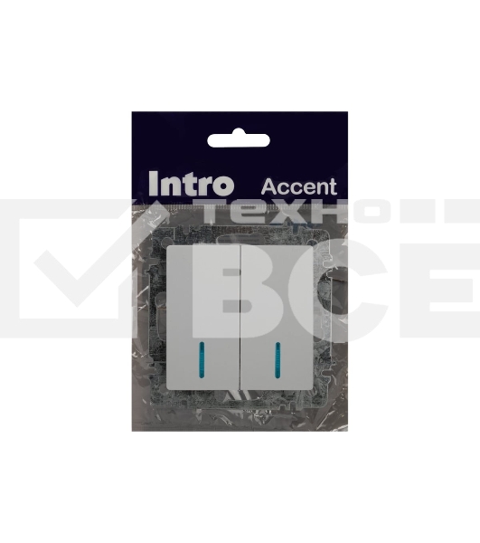 Выключатель Intro Accent 6-105-01 двойн. с подсветкой 10А-250В IP20 СУ AL/CU белый Б0063505