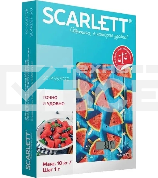 Весы кухонные электронные Scarlett SC-KS57P78 макс.вес:10кг красный/арбуз